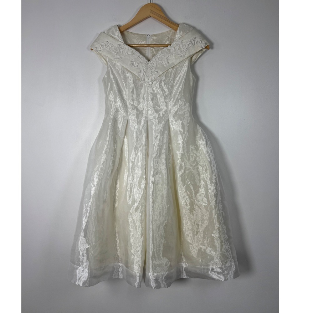 Vintage Jessica McClintock Girl 12 Dress Ivory Organza Embroidered Portrait Sash